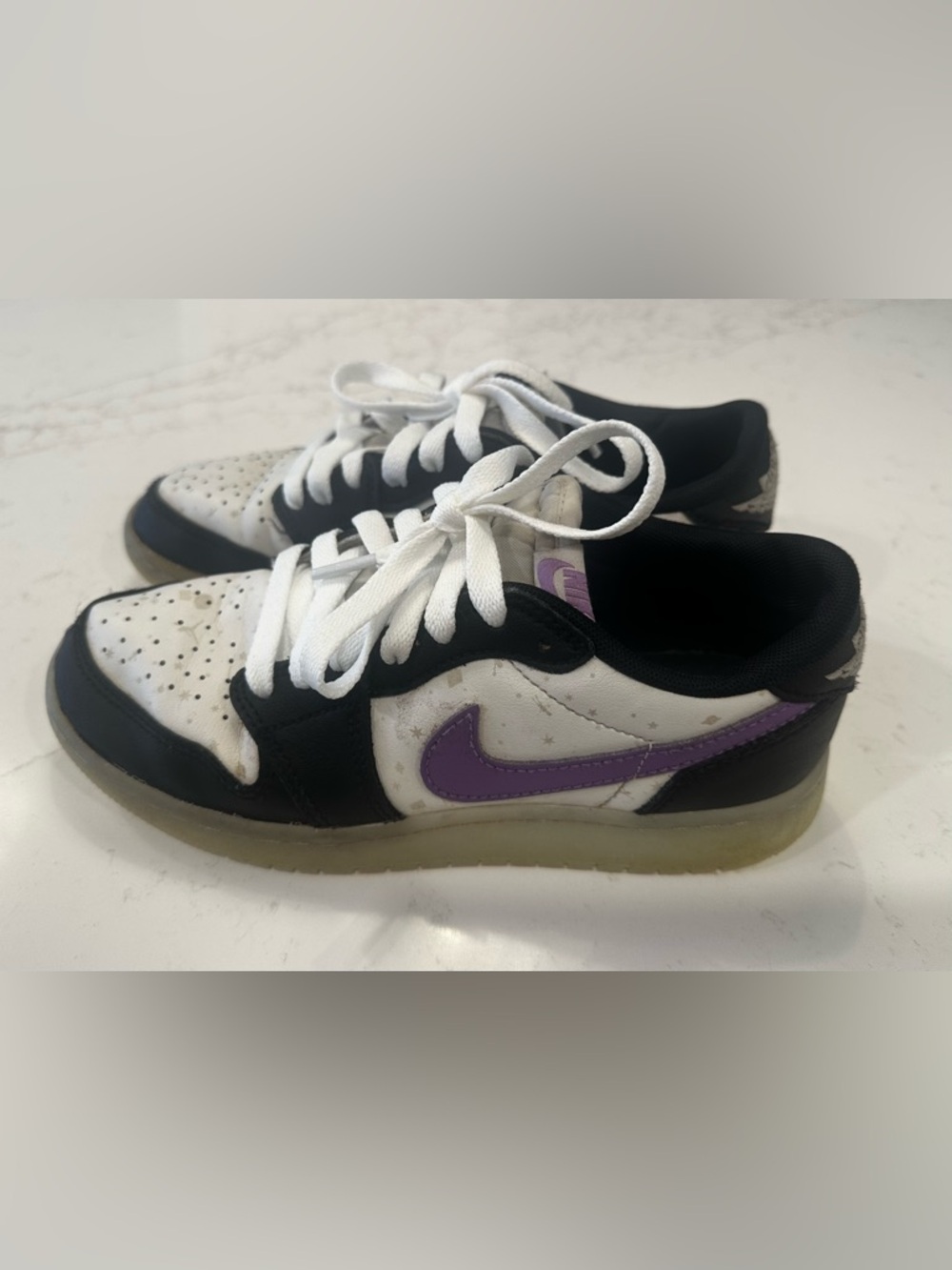 Nike Air Jordan Glow in the Dark Kids Low-Top Sneakers - White/Black/Purple